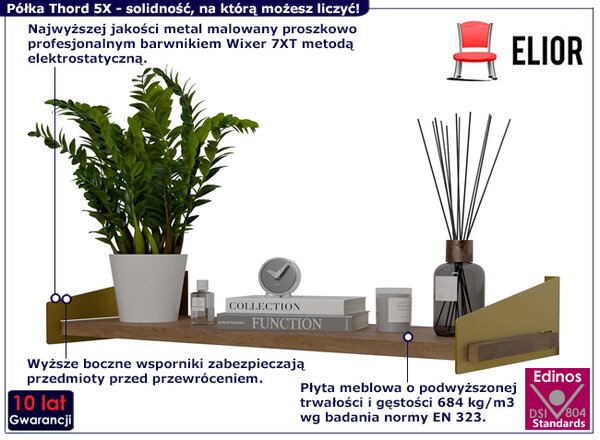 Wisząca półka glamour złoty + dąb lancelot G7-B73