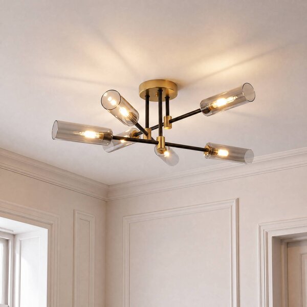 Lampa sufitowa Tessa Lamkur, możliwość ściemniania, aluminiowy / szary / cynkowy, salon / jadalnia, szkło