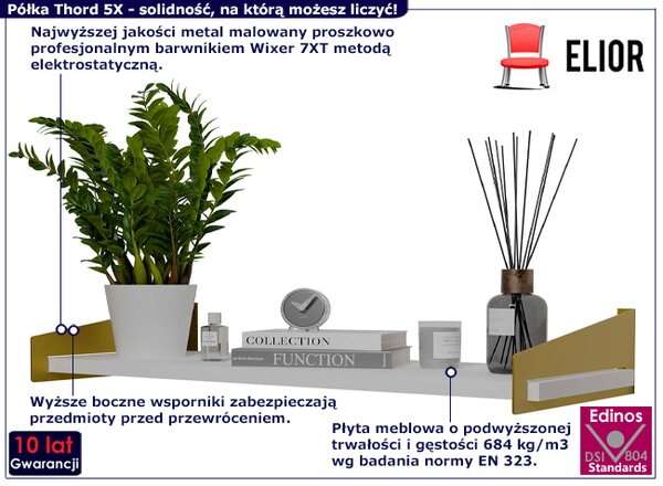 Wisząca półka w stylu glamour złoty + biały F0-W43
