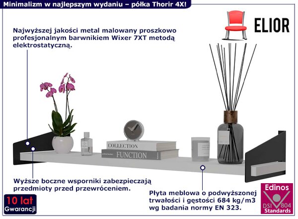 Półka Ścienna Czarny Na Książki + Biały R1-R83