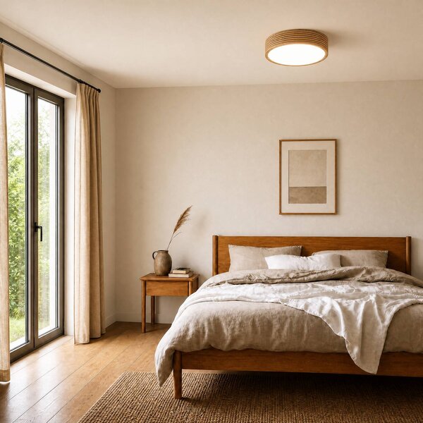 Lampa sufitowa Linaro Lamkur, możliwość ściemniania, jasne drewno, salon / jadalnia, drewno