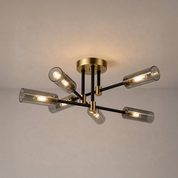 Lampa sufitowa Tessa Lamkur, możliwość ściemniania, aluminiowy / szary / cynkowy, salon / jadalnia, szkło