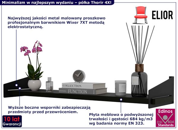 Czarna wisząca półka nad biurko P4-N43