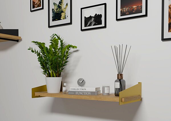 Minimalistyczna półka ścienna złoty + dąb artisan C1-Z86