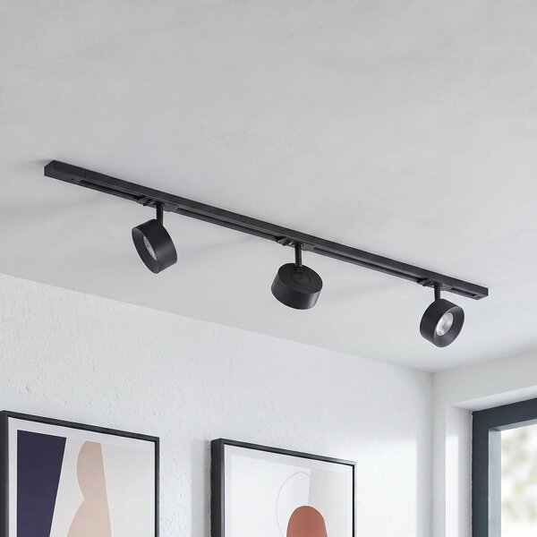 System szynowy Lindby Linaro, średnica 9,5 cm, 3-punktowy, LED, czarny Linaro, czarny, biuro, aluminium, nowoczesny