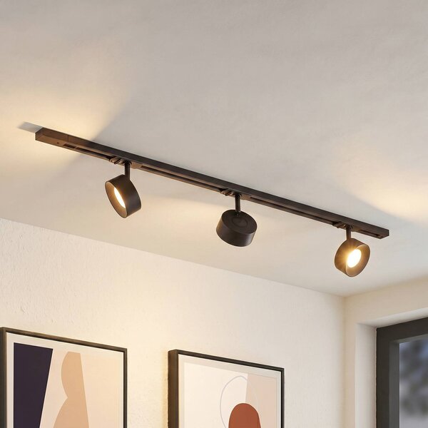 System szynowy Lindby Linaro, średnica 9,5 cm, 3-punktowy, LED, czarny Linaro, czarny, biuro, aluminium, nowoczesny