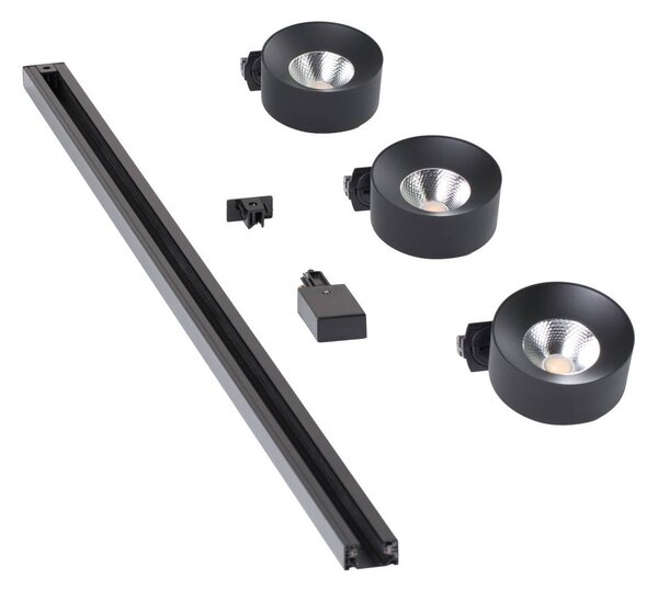 System szynowy Lindby Linaro, średnica 9,5 cm, 3-punktowy, LED, czarny Linaro, czarny, biuro, aluminium, nowoczesny