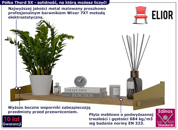Minimalistyczna półka ścienna złoty + dąb artisan C1-Z86