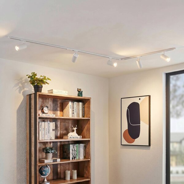 System szynowy Lindby Linaro, średnica 7 cm, 5-punktowa, LED, biały, CCT Linaro Lindby, możliwość ściemniania, biały / opal, biuro, aluminium, nowoczesny