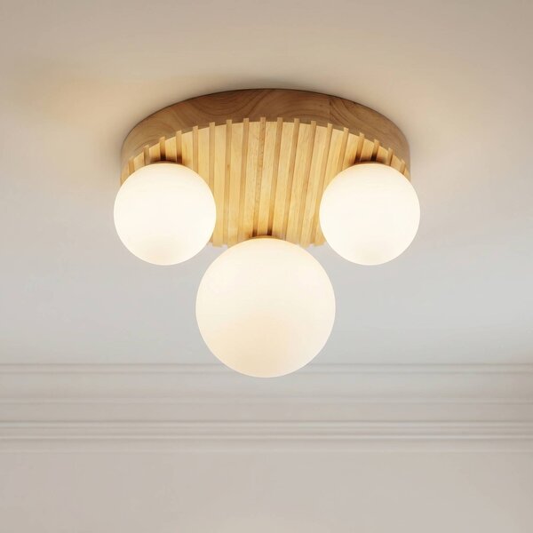 Lampa sufitowa Mori Lindby, możliwość ściemniania, jasne drewno, salon / jadalnia, drewno, nowoczesny