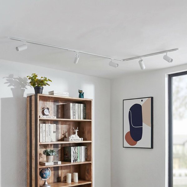 System szynowy Lindby Linaro, średnica 7 cm, 5-punktowa, LED, biały, CCT Linaro Lindby, możliwość ściemniania, biały / opal, biuro, aluminium, nowoczesny