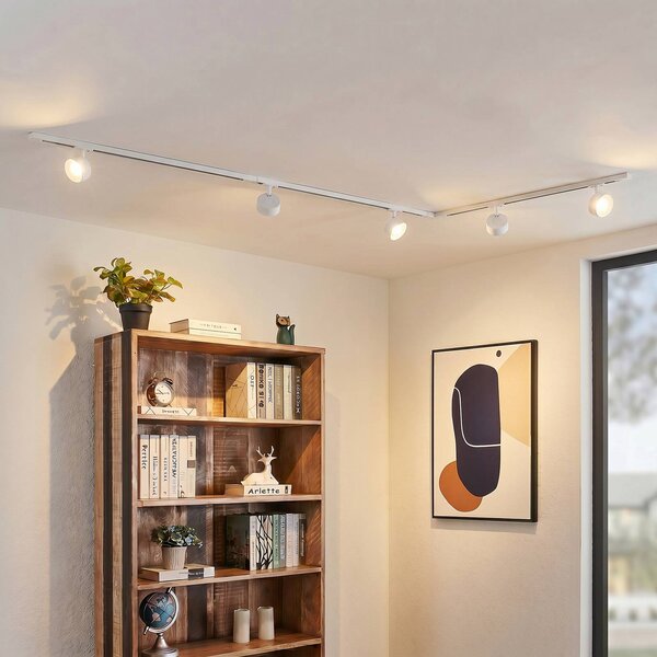 System szynowy Lindby Linaro, średnica 9,5 cm, 5-punktowa, LED, biały Linaro, biały / opal, biuro, aluminium, nowoczesny