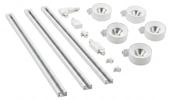 System szynowy Lindby Linaro, średnica 9,5 cm, 5-punktowa, LED, biały Linaro, biały / opal, biuro, aluminium, nowoczesny