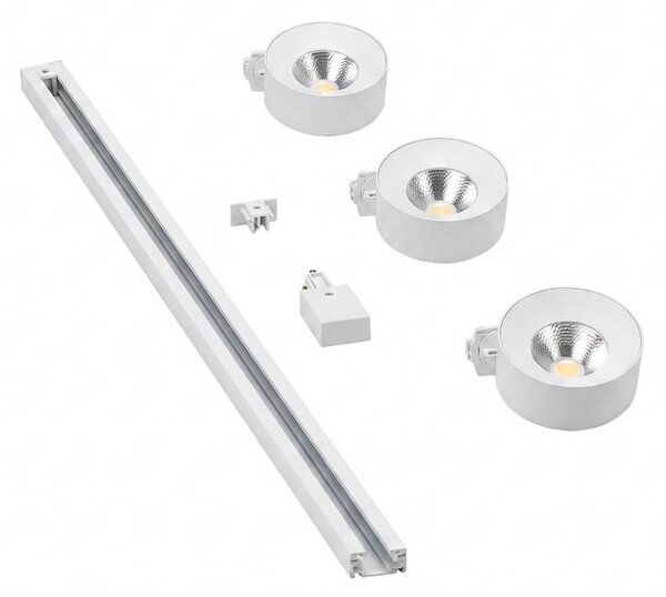 System szynowy Lindby Linaro, średnica 9,5 cm, 3-punktowy, LED, biały Linaro, biały / opal, biuro, aluminium, nowoczesny