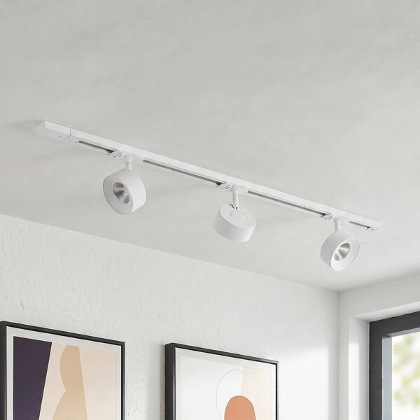System szynowy Lindby Linaro, średnica 9,5 cm, 3-punktowy, LED, biały Linaro, biały / opal, biuro, aluminium, nowoczesny