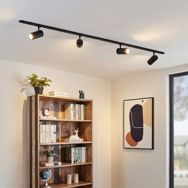 System szynowy Lindby Linaro, średnica 7 cm, 4-punktowa, LED, czarny, CCT Linaro Lindby, możliwość ściemniania, czarny, biuro, aluminium, nowoczesny