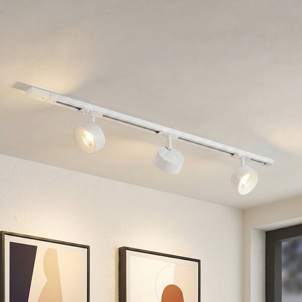 System szynowy Lindby Linaro, średnica 9,5 cm, 3-punktowy, LED, biały Linaro, biały / opal, biuro, aluminium, nowoczesny