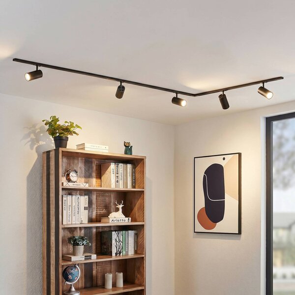 System szynowy Lindby Linaro, średnica 7 cm, 5-punktowa, LED, czarny, CCT Linaro Lindby, możliwość ściemniania, czarny, biuro, aluminium, nowoczesny