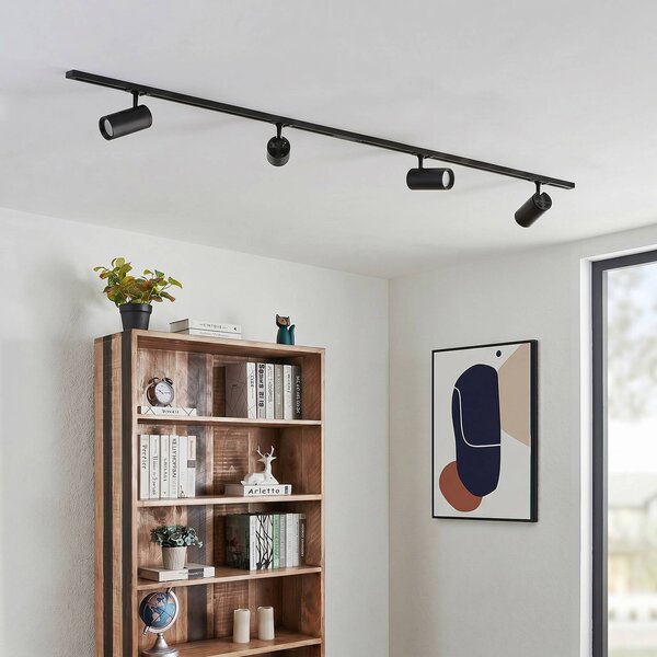 System szynowy Lindby Linaro, średnica 7 cm, 4-punktowa, LED, czarny, CCT Linaro Lindby, możliwość ściemniania, czarny, biuro, aluminium, nowoczesny