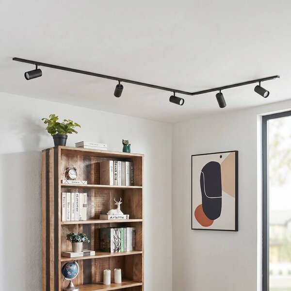 System szynowy Lindby Linaro, średnica 7 cm, 5-punktowa, LED, czarny, CCT Linaro Lindby, możliwość ściemniania, czarny, biuro, aluminium, nowoczesny