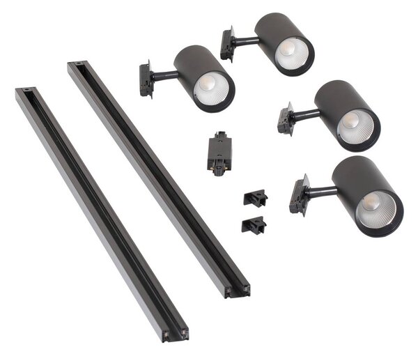 System szynowy Lindby Linaro, średnica 7 cm, 4-punktowa, LED, czarny, CCT Linaro Lindby, możliwość ściemniania, czarny, biuro, aluminium, nowoczesny