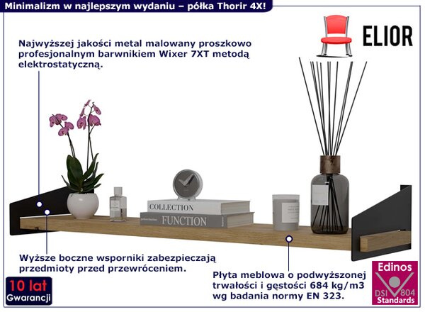 Industrialna półka ścienna czarny + dąb artisan T2-A76
