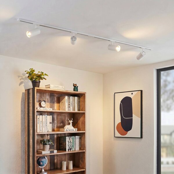 System szynowy Lindby Linaro, średnica 7 cm, 4-punktowa, LED, biały, CCT Linaro Lindby, możliwość ściemniania, biały / opal, biuro, aluminium, nowoczesny
