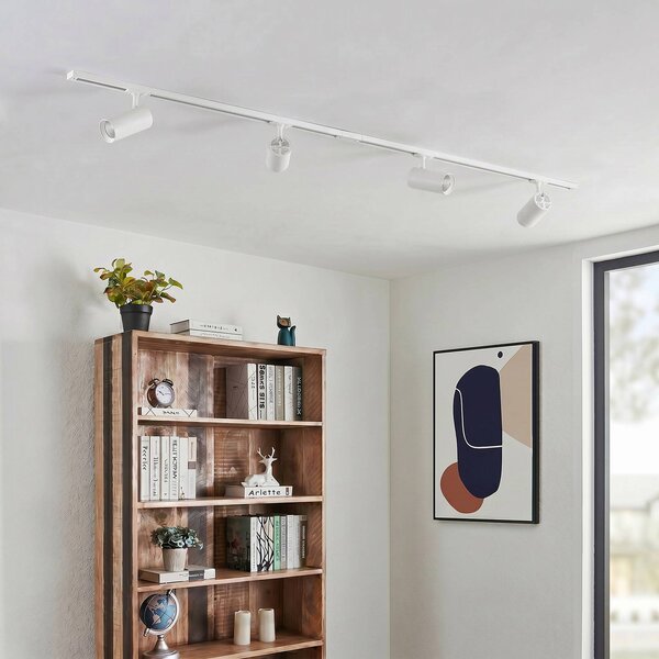 System szynowy Lindby Linaro, średnica 7 cm, 4-punktowa, LED, biały, CCT Linaro Lindby, możliwość ściemniania, biały / opal, biuro, aluminium, nowoczesny