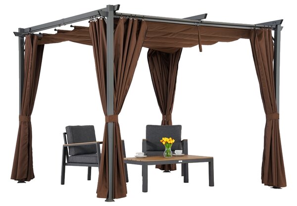 Brązowa pergola tarasowa La Palma 3x3m z zasłonami Garden Point