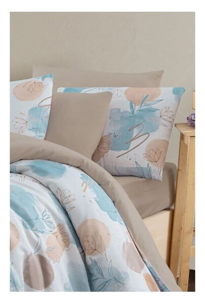 Niebiesko-brązowa 4-częściowa pościel dwuosobowa z prześcieradłem 200x220 cm Magnolia – Mila Home