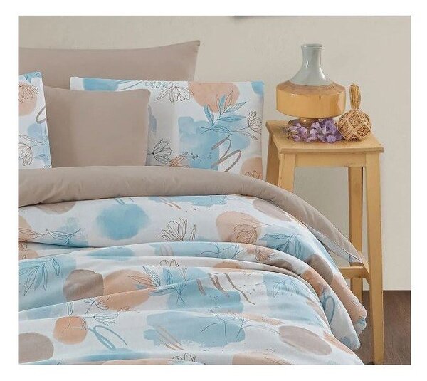 Niebiesko-brązowa 4-częściowa pościel dwuosobowa z prześcieradłem 200x220 cm Magnolia – Mila Home