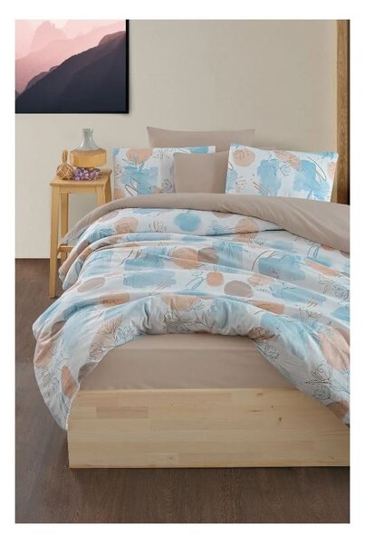 Niebiesko-brązowa 4-częściowa pościel dwuosobowa z prześcieradłem 200x220 cm Magnolia – Mila Home