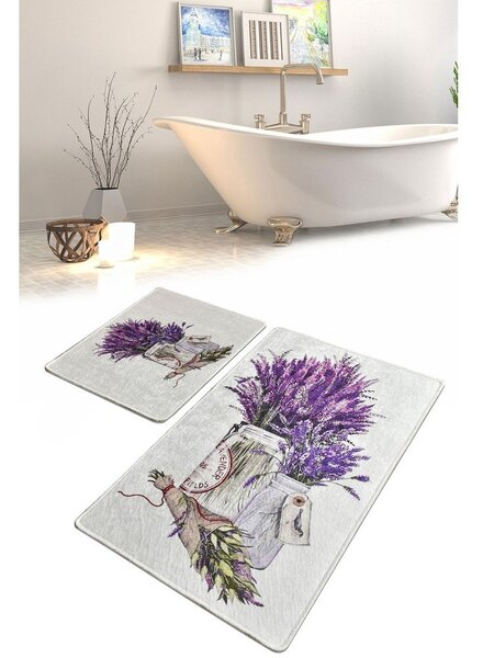 Fioletowo-jasnoszare dywaniki łazienkowe zestaw 2 szt. 60x100 cm Purpura – Foutastic
