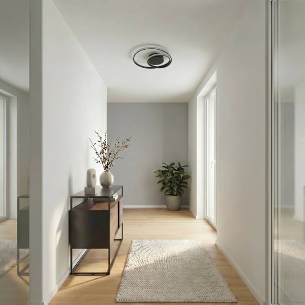 Lampa sufitowa LED Emisua Lindby, możliwość ściemniania, czarny, salon / jadalnia, aluminium, nowoczesny