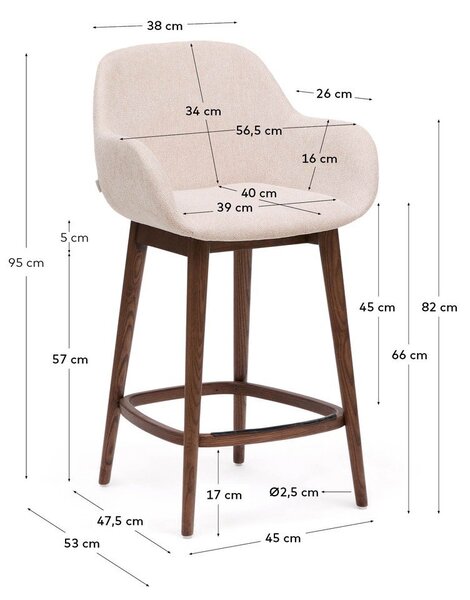 Beżowy tapicerowany hoker z podłokietnikami (wysokość siedziska 66 cm) Konna – Kave Home
