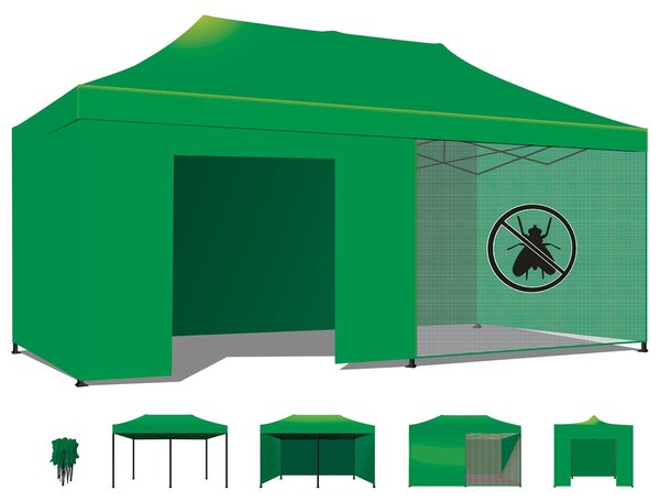 Taman 3X6 Wodoodporny namiot ogrodowy/altana składana na targi i rynki z bocznymi osłonami, kolor zielony