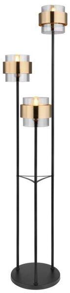 Lampa podłogowa Globo MILLEY 15560S czarna mat szkło mosiężne ringi 3xE27 wys. 167 cm wyłącznik na przewodzie