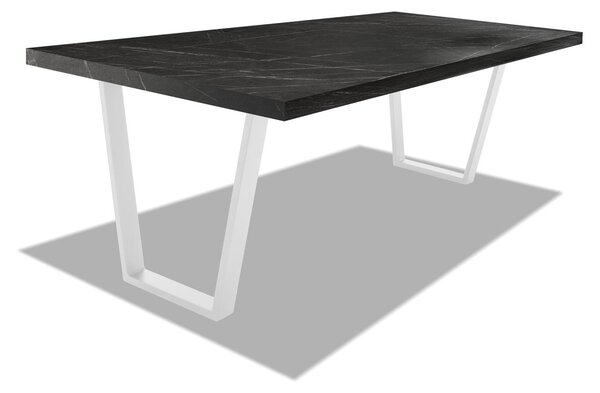 Stół jadalny z drewna i metalu z białymi trapezowymi nogami - 220x100 cm