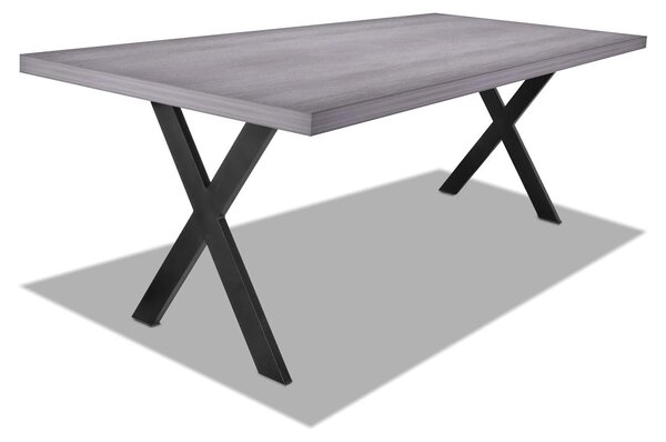 Stół jadalny z drewna i metalu z czarnymi nogami w kształcie litery X - 220x100 cm