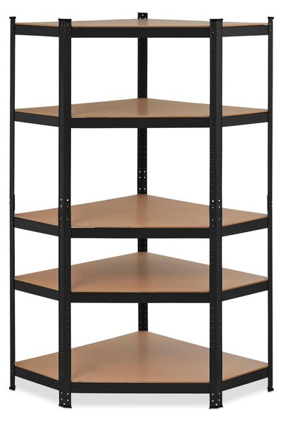 Nook - Wytrzymały regał narożny z metalu i płyty MDF z 5 regulowanymi półkami, 180x75x40 cm