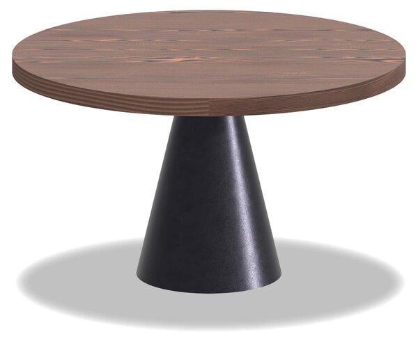 Artù Black - Okrągły stół jadalny ⌀ 120 cm z drewna laminowanego z metalową podstawą w kształcie stożka, blat z ciemnego drewna