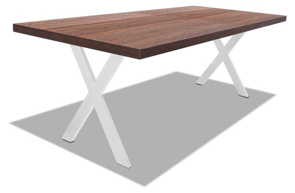 Stół jadalny z drewna i metalu z białymi nogami w kształcie litery X - 220x100 cm