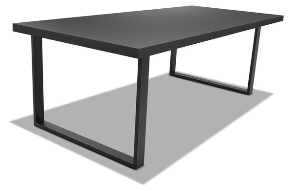 Stół jadalny z drewna i metalu o wymiarach 160x90 cm z kwadratowymi nogami i czarnym drewnianym blatem
