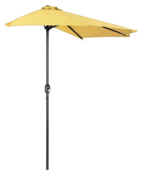 Half Moon – Parasol w kształcie półksiężyca z centralnym drążkiem o średnicy 38 mm i poliestrowym daszkiem o gramaturze 180 g/m² z otworem wentylacyjnym. Parasol balkonowy lub tarasowy w kolorze żółtym, dł. 300 x gł. 150 x wys. 250 cm