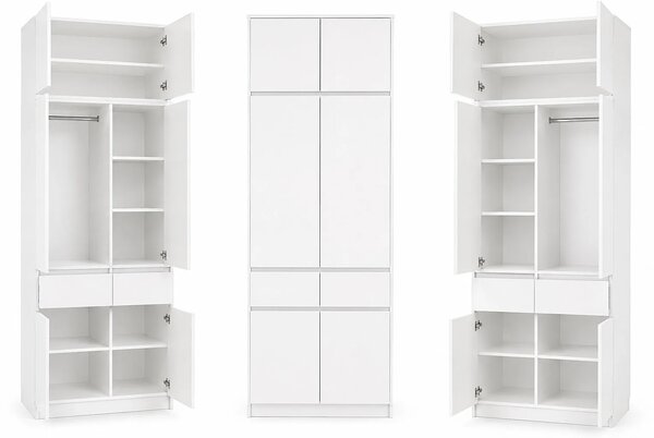 Biała minimalistyczna dwudrzwiowa szafa z nadstawką 100 cm K6-T48