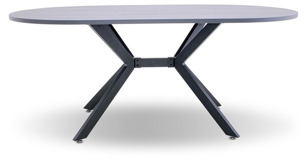 Marui - Ashi 180x100cm owalny stół jadalny z drewna i metalu ze środkową nogą - imitacja szarego drewna