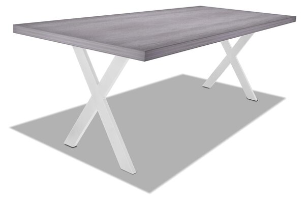 Stół jadalny z drewna i metalu z białymi nogami w kształcie litery X - 220x100 cm