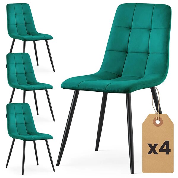 Zestaw 4 welurowych zielonych krzeseł pikowanych G5-S93