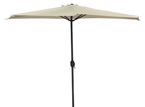 Half Moon – Parasol w kształcie półksiężyca z centralnym drążkiem o średnicy 38 mm i daszkiem z poliestru o gramaturze 180 g/m² z otworem wentylacyjnym. Parasol balkonowy lub tarasowy w kolorze ecru, dł. 300 x szer. 150 x wys. 250 cm