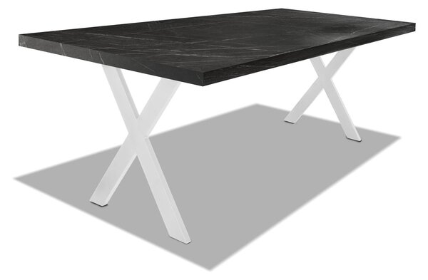 Stół jadalny z drewna i metalu z białymi nogami w kształcie litery X - 220x100 cm